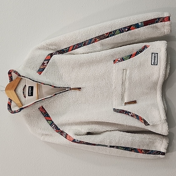 Hooey Sherpa Pullover White with Aztec Accents - Picture 2 of 11